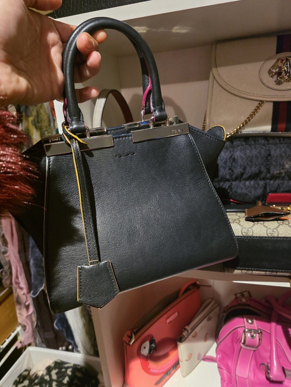Authentic Fendi 3Jours Mini Tote Bag Black Leather with Shoulder Strap